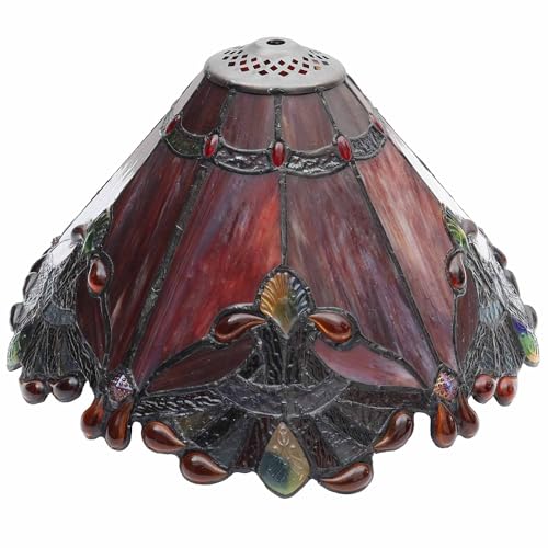 Bieye S10021 Tiffany Style Stained Glass Baroque Lampshade (13-inch Wide Red)
