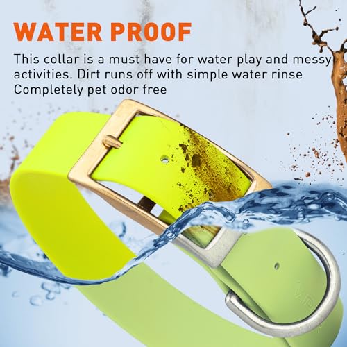 Image of Viper Biothane Heavy Duty Waterproof Dog Collar Strong Coated Nylon Webbing w /Solid Brass Hardware Odor-Proof Easy to Clean High Performance Fits Small Medium or Large Dogs, Safety Yellow