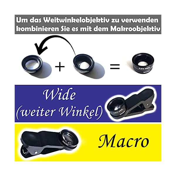 Twinrova, Handy Kamera Objektiv Kit Fish Eye Objektiv Makroobjektiv und Weitwinkelobjektiv, XH-002, schwarz – Bild 7
