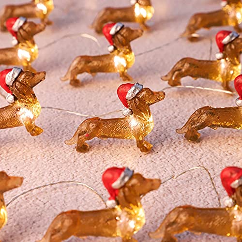 GORGE MOMENT Dachshund Dog Twinkle String Lights, Christmas Lights with Remote 10ft 30 LED USB/Battery Powered, Dachshunds Wearing Santa Hat New Year Party Christmas Home Indoor Decor