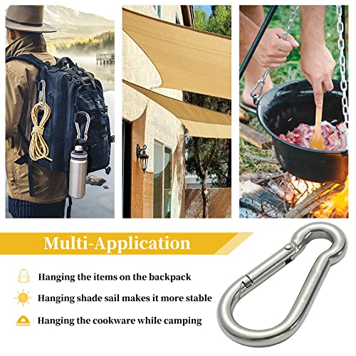 Carabiner Clip Spring Snap Hooks - Stainless Steel Spring Clip Hook, Heavy Duty Carabiner Clips For Key Chains, Dog Leash, Flag Pole, Swing, Hammock, Outdoor Camping, Fishing, Hiking (3.15Inch - 2Pcs) #TOP6