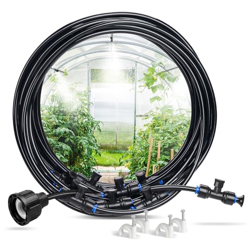 HOMENOTE Misting Cooling System 32FT Pre-Assembled Misting Kit 7 Rust-Proof Nozzles 3/4 Adapter Outdoor Mister for Patio Cooling Greenhouse Pet & Chicken Coop