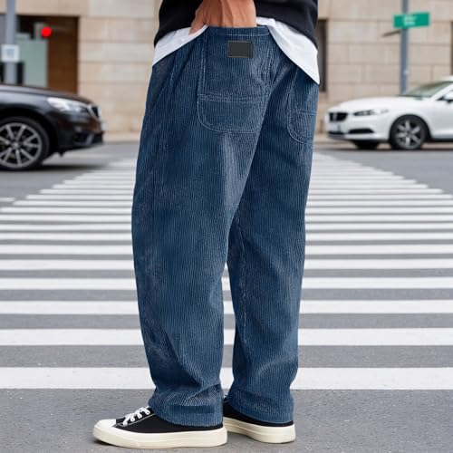 JiXiang Mens Corduroy Pants Baggy Wide Leg Casual Elastic Waist Harem Sweatpants Drawstring Loose Fit Casual Long Trousers2
