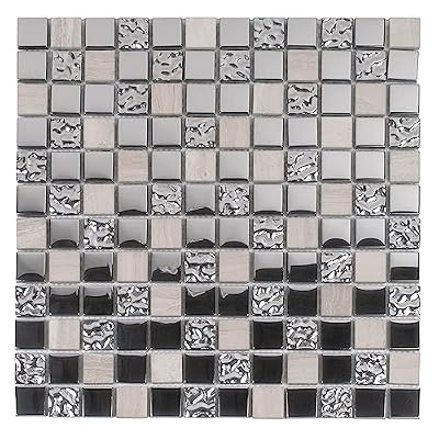 Silver Glass and Stone Mosaic Tile (4.75 Sq ft- Box of 5 Sheets)