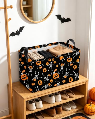 Image of Essme Rectangular Halloween Baskets,Pumpkin Storage Box,Cute Basket for Kids with Handles for Room Decor, Book Bins.(Pumpkin)