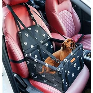 GoBuyer Waterproof Pet Dog Car Seat Booster Carrier with Seat Belt Harness and Headrest Strap for Puppy Cat
