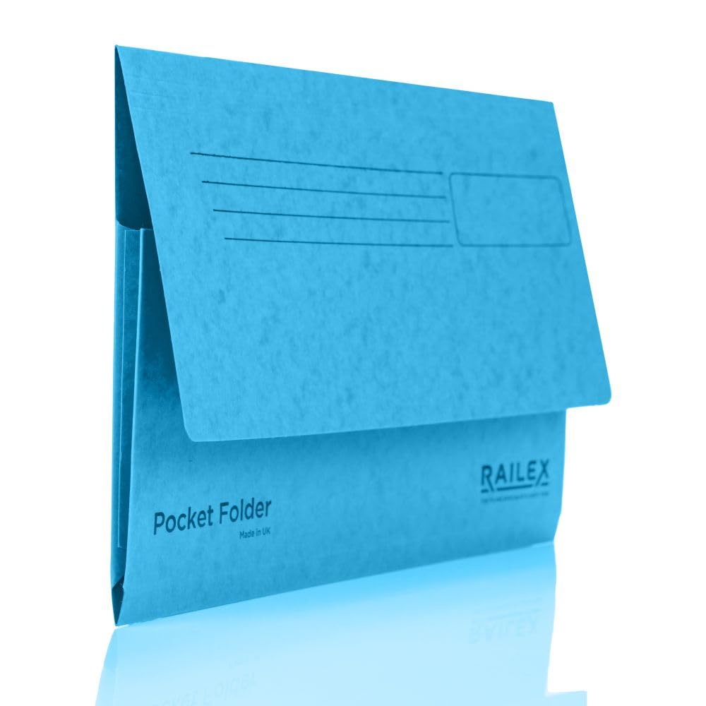 Railex Pocket Folder Foolscap Document Wallets, Turquoise Folders Pack of 10 for Paperwork A4 and A4+
