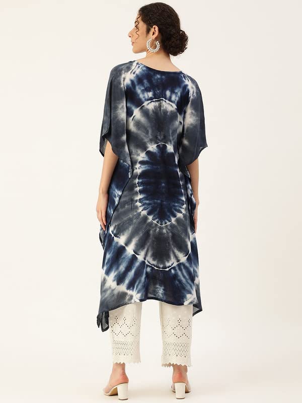 Image of Maaesa Women Handcrafted Tie & Dye Rayon Crepe Kaftan Kurta | Casual Wear | Flowy Kaftan Style | Lightweight & Breathable Fabric