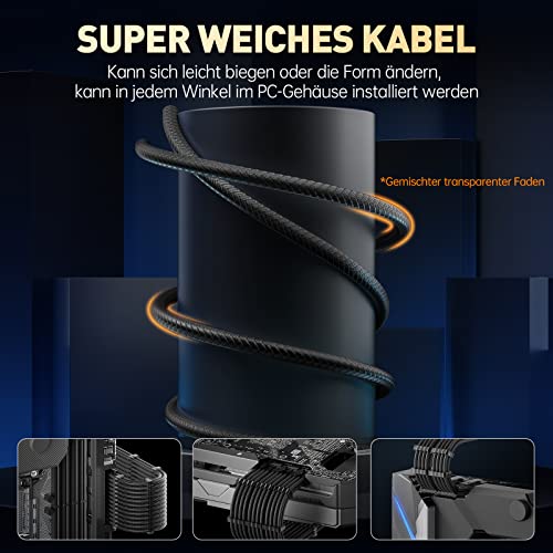 Kit câbles PC AsiaHorse rallonge PSU 16AWG noir connecteur alimentation GPU CPU peignes inclus - 6
