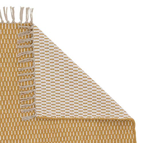 URBANARA Läufer Upani - 100% Baumwolle 70x180 cm Handgewebt Zweifarbig Senfgelb/Natur mit...