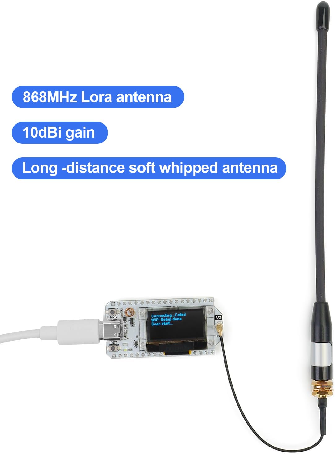 Confezione da 2 antenne 868 MHz, guaina da 10 dBi per antenna Mesh tastic LoRa Long Range Soft Whip, 17 cm, connettore Omni SMA nero