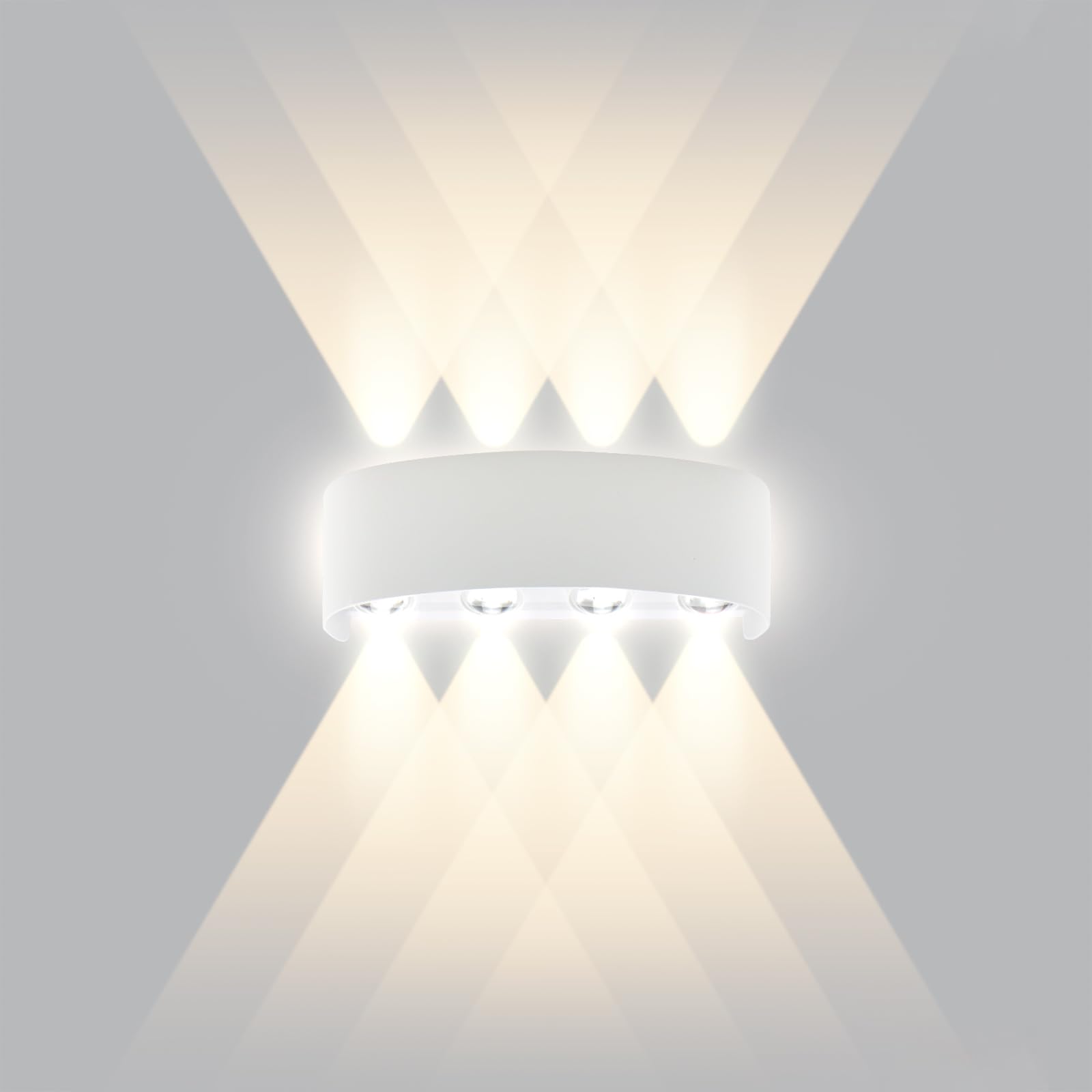 CHEVVY Aplique LED de Pared Interior/Exterior 8W Blanco Moderno Apliques de Pared LED Luz Blanca Cálida 3000K Luces led pared para Baño Jardín Dormitorio Pasillo Escaleras IP65