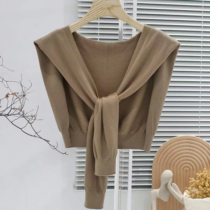 Image of WaJuemy Sweater Shawl Wraps for Women Sweater Knitted Knotted Shawls Travel Casual Scarf Cape Shoulder Tops Fashion Wrap