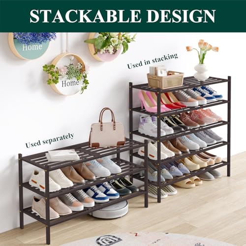 Image of Smiry Bamboo Shoe Rack, 5 Horizontal Slats, 5 Tier - 33.9 inch Wide, Brown