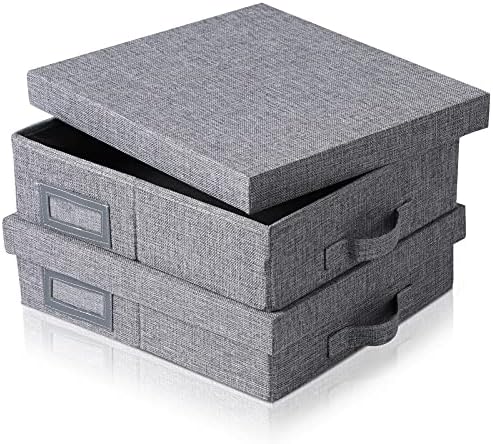 Linen Scrapbook Storage Box Photo Storage Boxes,14.6 '' x 13 '' x 4 '',Gray,Document Letter Box, Photo Box for Storage (2)