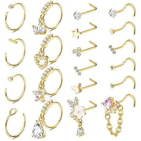 Besteel 20 PCS Dangle Nose Rings Set Cover