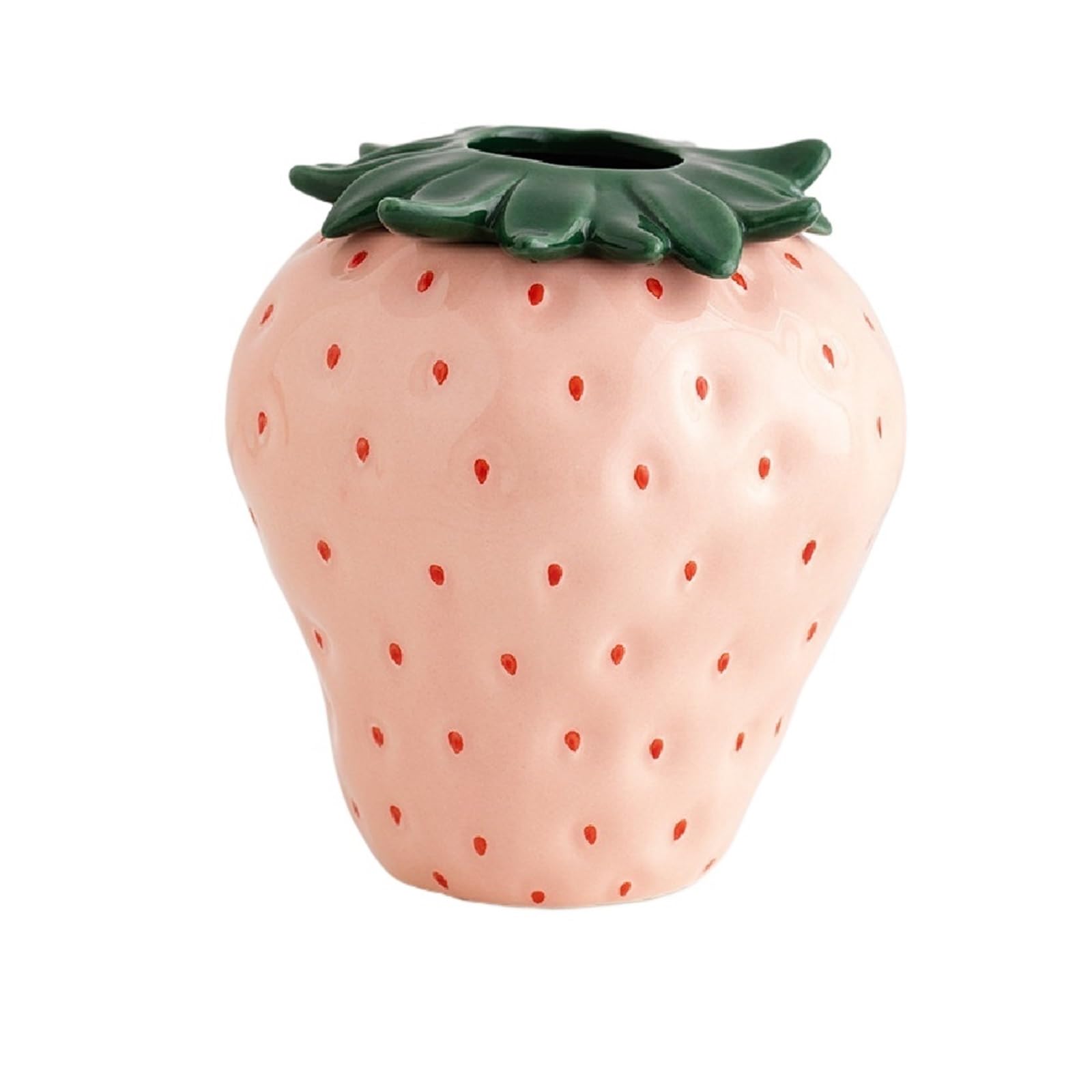 Vase à fraises rose pour fleurs séchées sur la table du salon
