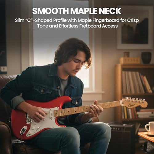 Image of Fender Squier Sonic Stratocaster - Fiesta Red Bundle with Tuner, Strap, Picks, and Austin Bazaar Instructional Video