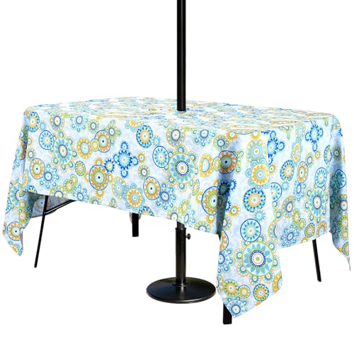 Image of Poise3EHome 60X84 Outdoor /Indoor Waterproof Spillproof Rectangle Tablecloth with Umbrella Hole for Camping, Picnic, Afternoon Tea, BBQ, Floral