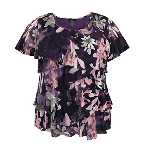 Image of LEEBE Women and Plus Size Printed Mesh Ruffle Top (Small-5X)