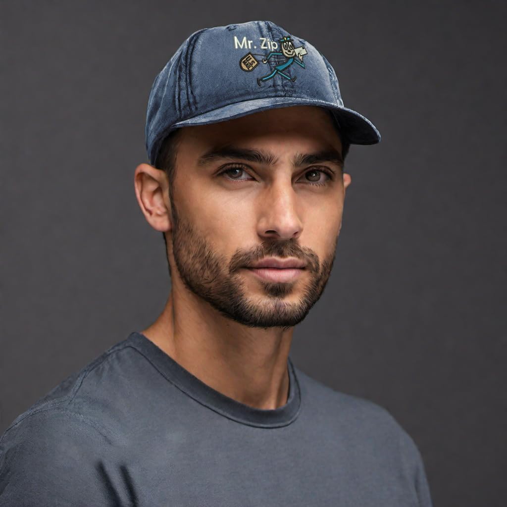 Mr Zip Cap Washed Vintage Mail Man Hat Retro Embroidered Baseball Cap