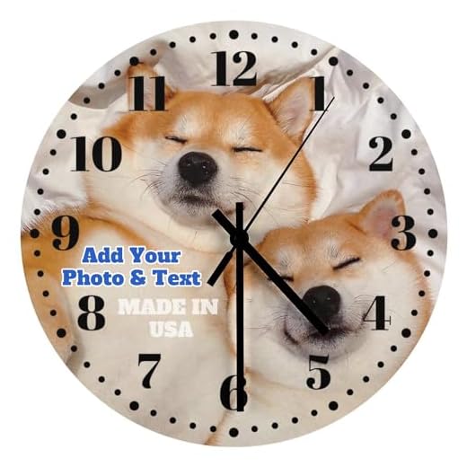 EQEY 12 Inch Customizable Clock Custom Photo Wall Clocks, Personalized with Your Pictures Text Non Ticking Silent Decoration for Kitchen Bedroom, Gift for Dog/Cat Lover, Wooden (Dial Plate Optional)