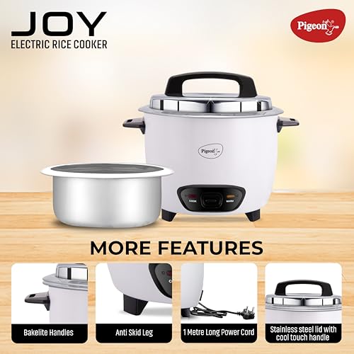 Pigeon by Stovekraft Joy Rice Cooker with Single pot, 1 litres. (White) | Toughened Glass Lid | 400 Watts | Aluminium Cooking Pot | Measuring Cup|... - Image 7