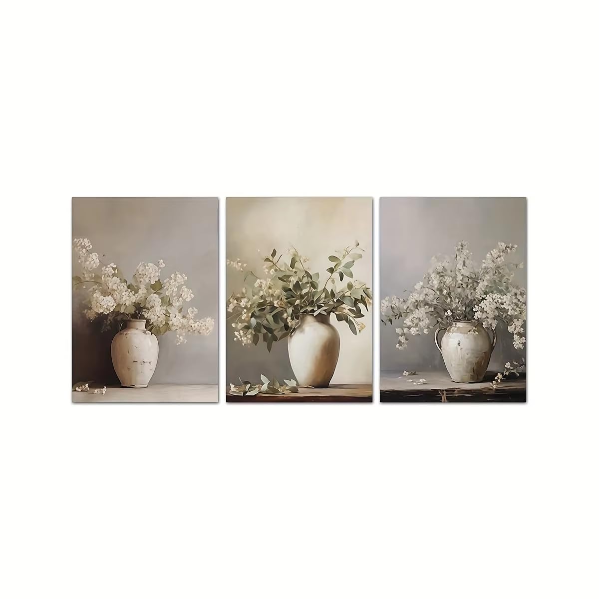 AEFOUU 3pcs Vintage Vases Canvas Print Poster Farmhouse Botanical Landscape Wall Art Picture Living Room Home Decor(30x42cm/12x17in/Frameless)
