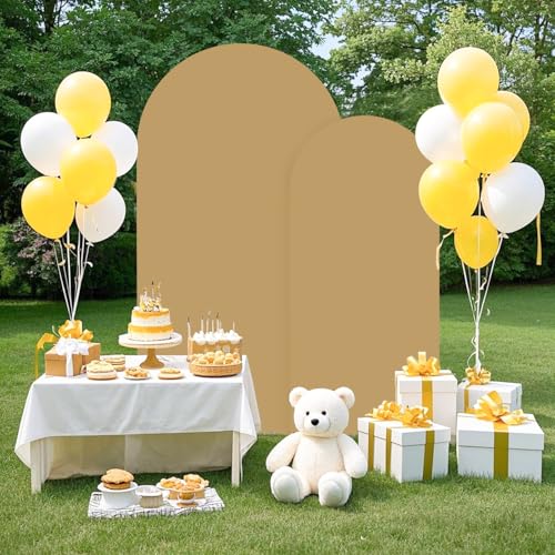 Image of FOTSHARER Khaki Arch Cover Set of 2 Arch Backdrop Cover 6FT 7.2FT Wedding Arch Cover Chiara Backdrop Cover for Arch Stand Tan Spandex Arch Cover Balloon Backdrops Frame Cover for Bridal Showers Decor