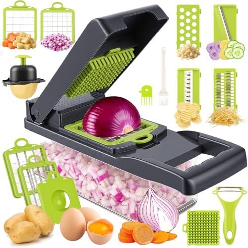 La mejor comparación de Cortadores para fruta los 10 mejores. 48 Picadora de Verduras,Cortador De Verduras Multifuncional16 En1, con 8 uchillas Acero inoxidable Con Contenedor, Mandolina Máquina de Cortar en Cubitos, Apto Para Frutas Y...