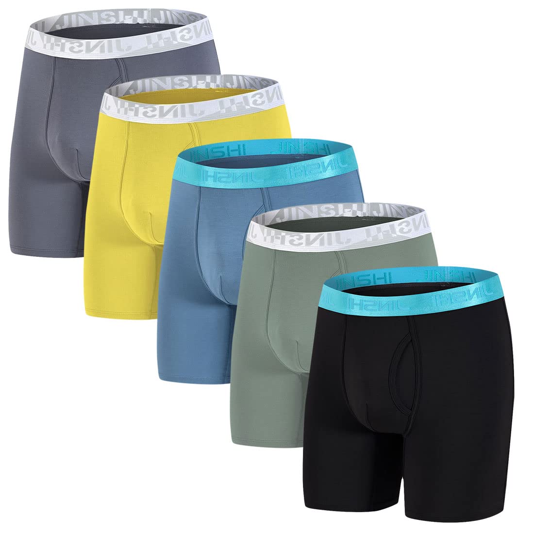 Jinshi Mens Bamboo Long Leg Boxer Briefs Underwear 3-Pack 4-Pack 5-Pack