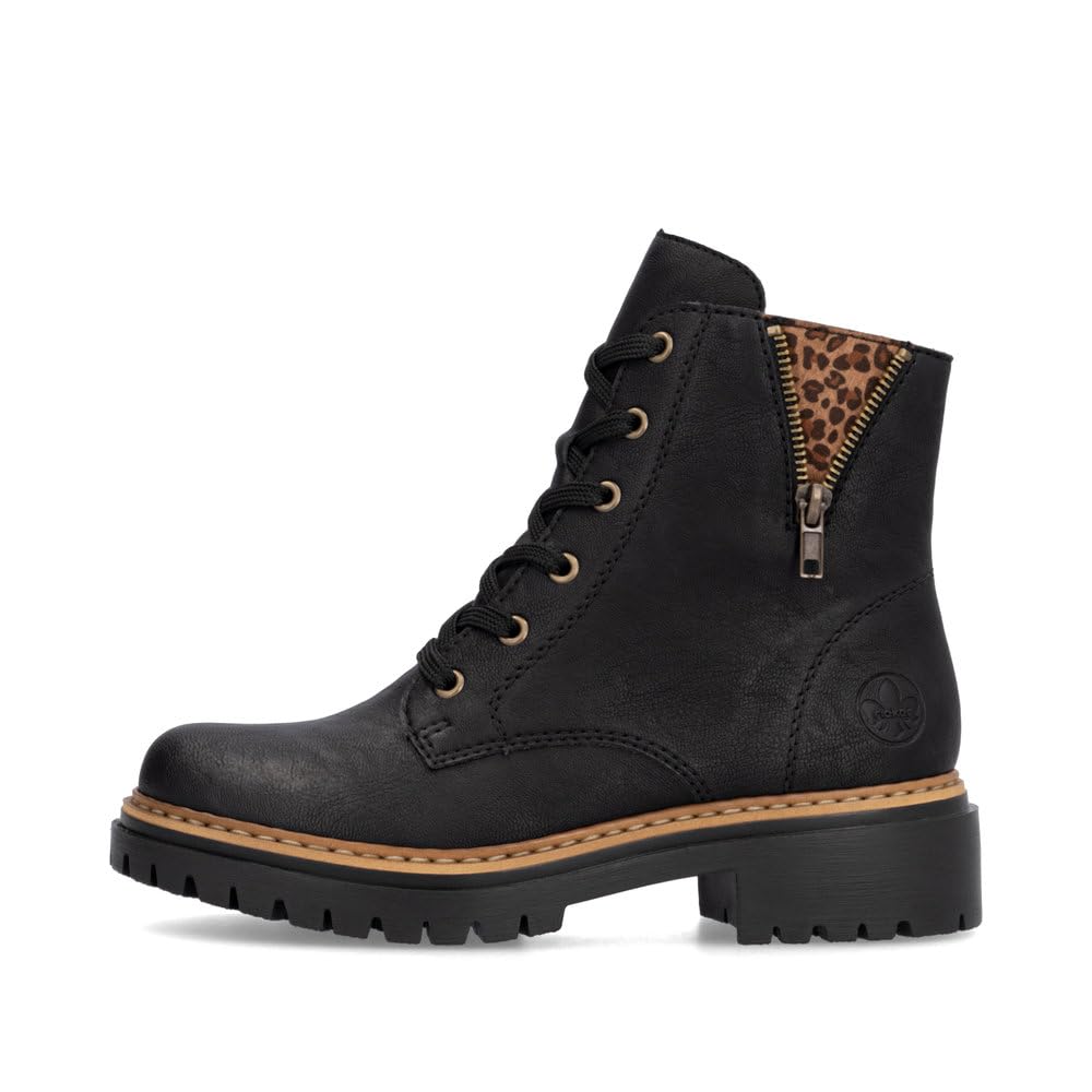 Rieker 72617-00 Damen Schnürboot Synthetik schwarz/Leo schwarz/Leo
