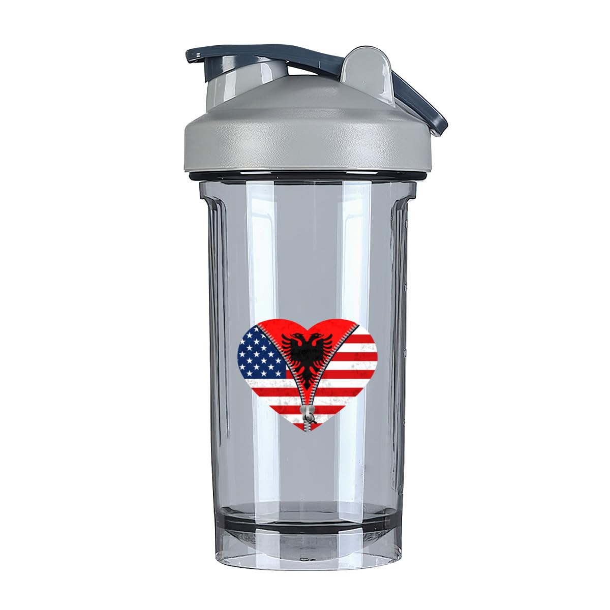Heart America Flag and Albania Flag 18 Ounce Shaker Cup,Fashion Theme Pattern Shaker Bottle Leak-proof Workout Shake Bottles 500ML/18 oz Perfect for Pre Workout