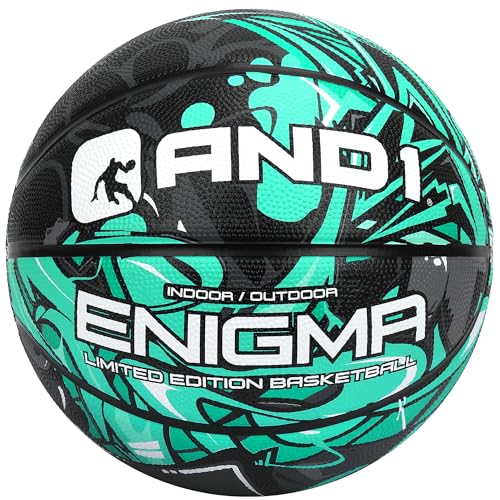 AND1 Enigma Indoor/Outdoor Intermediate Premium Rubber Basketball Teal and Black 28.5 in