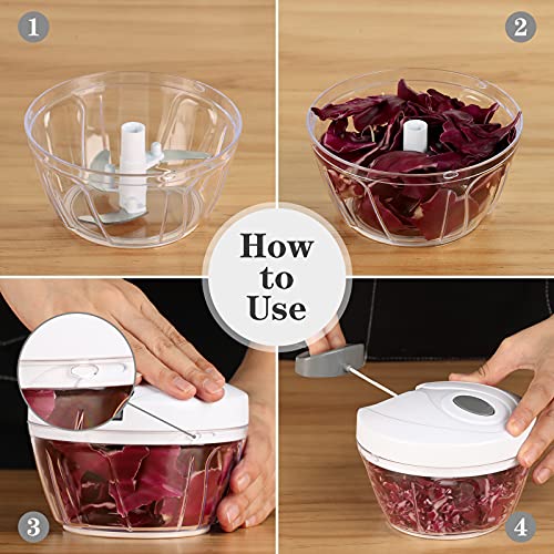 Image of Food Chopper Manual Food Processor Hand Pull Mincer Blender Mixer for Vegetable Fruits Nuts Onions Durable BPA Free Food Safe Material (2 Cup-White & Gray)