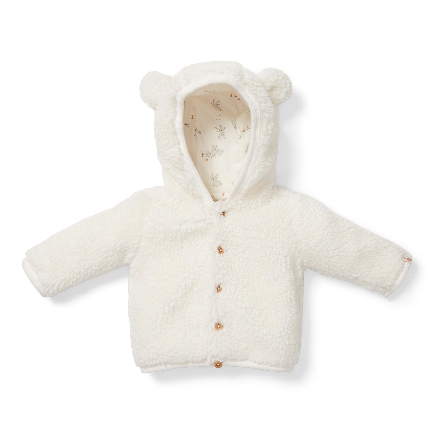 Little Dutch Winterjacke Fleecejacke Teddy Jacke mit Kapuze Ohren Baby (Gr. 68) weiß