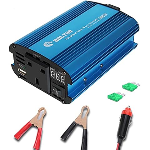 BOLTHO 300W Power Inverter DC 12V to AC 230V 240V 3-in-1 Car Charger Cigarette Lighter Socket + AC Plug + USB Charging Ports Voltage Converter Cover