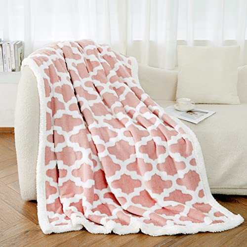Soft Sherpa Shaggy Fleece Blanket Pink - Fuzzy Fluffy Super Soft Furry Plush Decorative Blanket Dual Sided Throw Size Fit Couch Sofa Thick Warm Cozy Blanket, Quatrefoil Pattern 50X60 Inches，420Gsm #TOP11