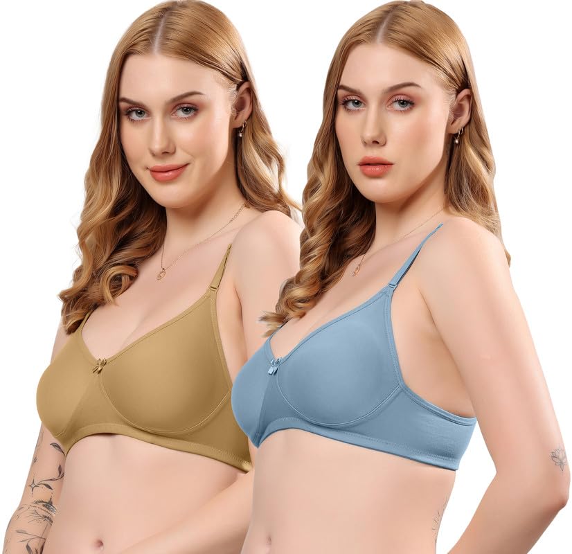 Image of London Hills Regular Bra for Women Everyday Non Padded Wire Free Mid Coverage Cotton Blend