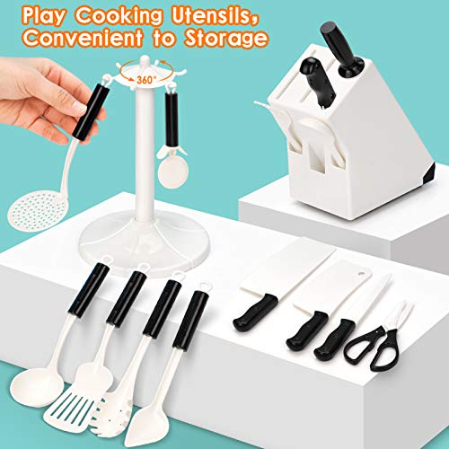 Koonie 50PCS Kitchen Toys, Pretend Play Kitchen Set with Electronic Induction Cooktop, Pressure Pot and Pans, Cutting Play Food, Play Cooking Utensils for Toddlers, Kids, Girls, Boys Learning Gift
