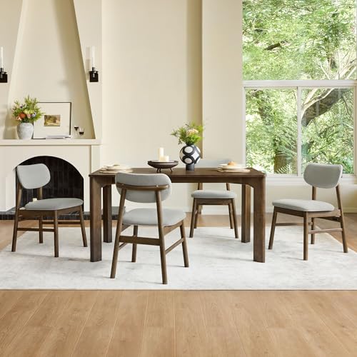 Image of CHITA 59 inch Mid Century Modern Dining Table for 6, Rectangle Wood Kitchen & Dining Room Table, Solid Rubberwood Frame, Walnut Venner