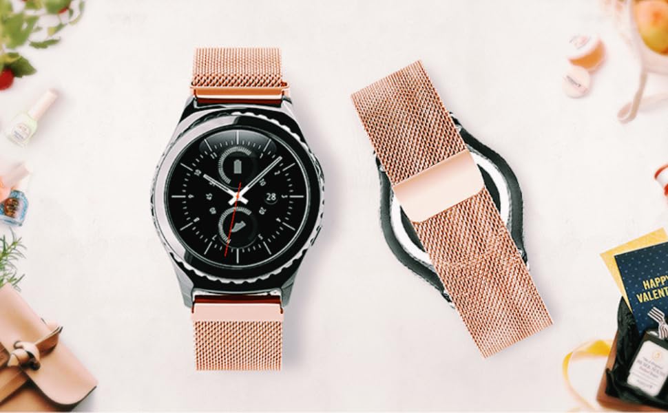 COCO Magnetic Mesh Milanese Watch Band Compatible BT2, BT2-Z Smartwatch 22mm Stainless Steel Replacement Strap (Rose Gold)