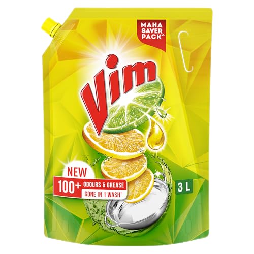 Image of Vim Dishwash Liquid 3 L pouch | Removes 100+ Odours & Grease in 1 wash | With the power of 100 Lemons