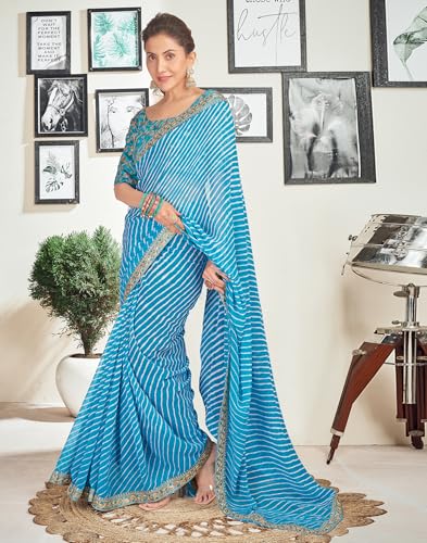 Image of SIRIL Women's Georgette Bandhani Printed Saree With Unstitched Blouse Piece
