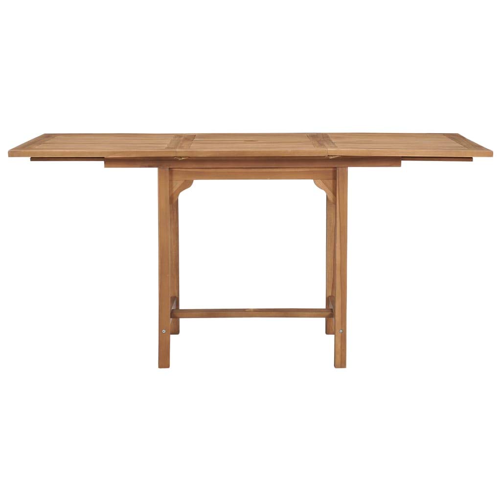Mesa de jardín extensible de madera maciza de teca con agujero para paraguas, mesa de comedor extensible para exteriores, madera de teca seca al aire libre, resistente y lisa