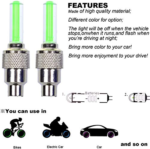 CUGBO 40Pcs Car Bike Tire Valve Stem Caps Wheel Lights, LED Flash Tyre Automative Lamps for Car Bicycle Motorcycles Accessories with 2 Tablet Button Coin Cell Batteries Gift - Thumbnail 2