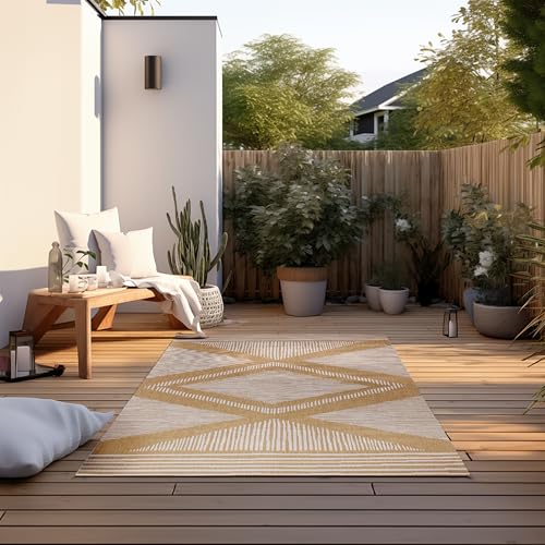 ELLE Decoration Indoor and Outdoor Rug Reversible Rug Weatherproof & Waterproof Modern Diamond Pattern Geometric Pattern Outdoor Rug for Garden Balcony