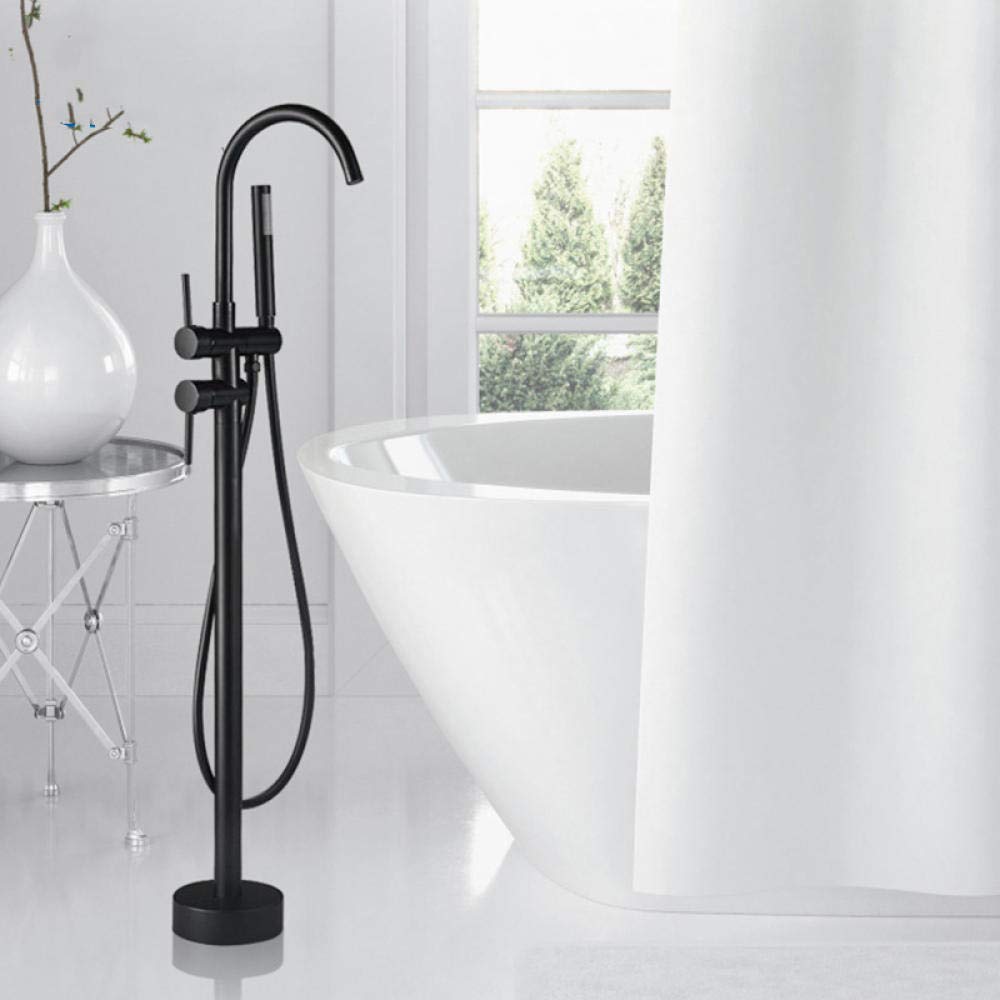 Yniyujkl Black Floor Mounted Bathtub Shower Faucet Bronzemulti-Colored Dual Handle Free Standing Crane Swivel Spout Hot Cold Mixer Tap