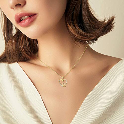 14K Gold Heart Necklace for Women Solid Nautical Anchor Pendant Necklace Love Heart Jewelry Anniversary Birthday Gifts for Her,16+2 Inch2