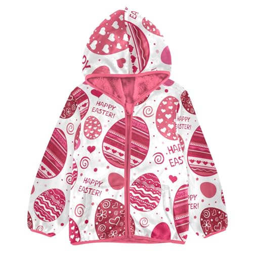 OTVEE Happy Easter Pink Eggs Kids Hoodie Jacket Fall Spring Full Zip Warm Outwear Coat